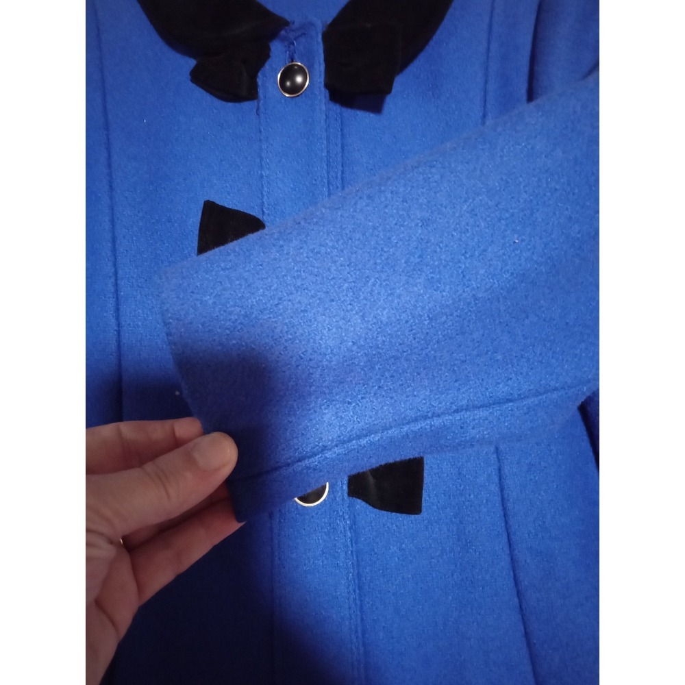Vintage Young Gallery Blue Wool Coat with Velvet Bows and Matching Hat Kids sz 6 - Picture 8 of 12